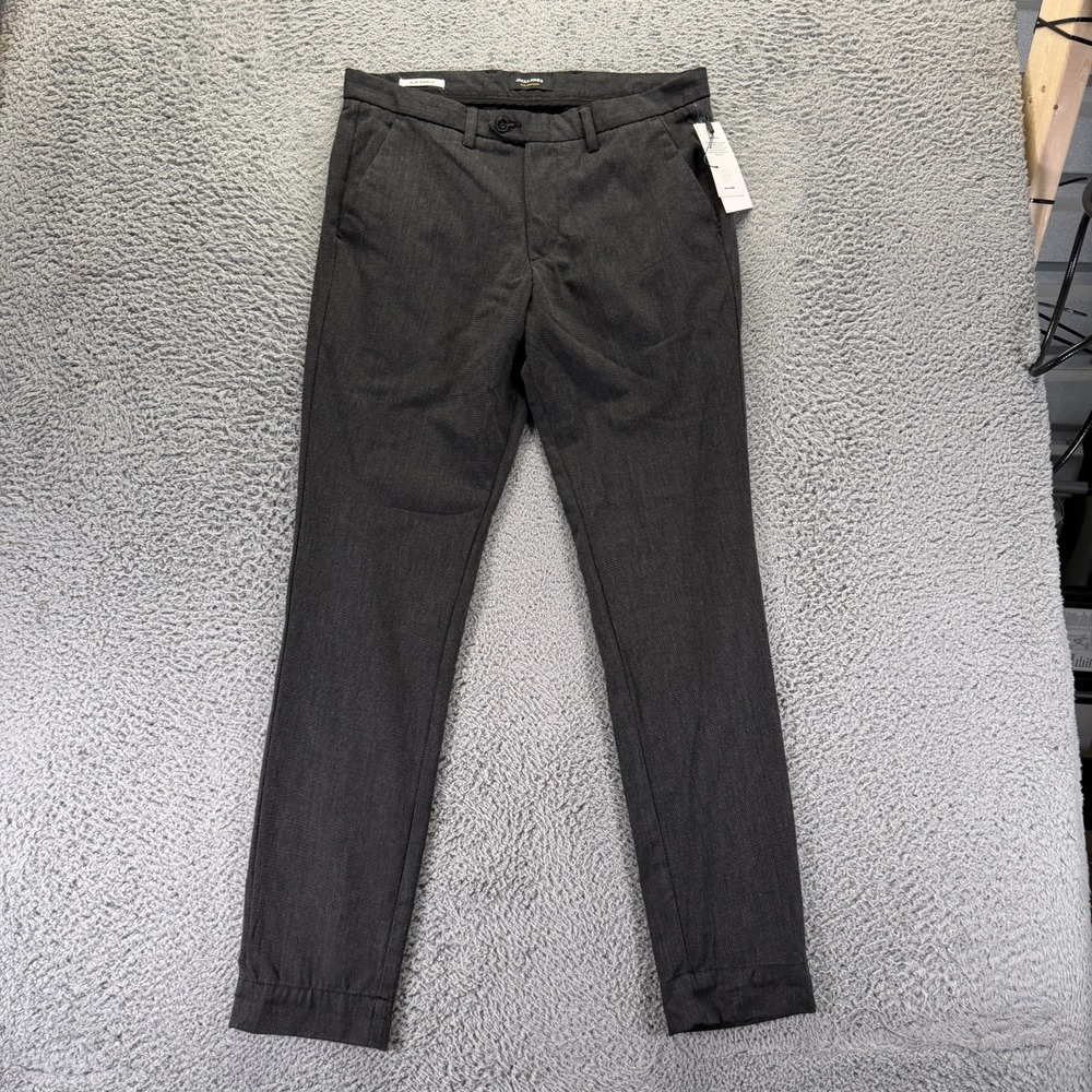 Jack & Jones Pant Mens 34x34 Gray Polyester Chino Straight Slim Preppy Stretch